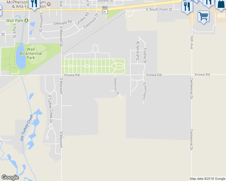 map of restaurants, bars, coffee shops, grocery stores, and more near Genesis Drive in McPherson