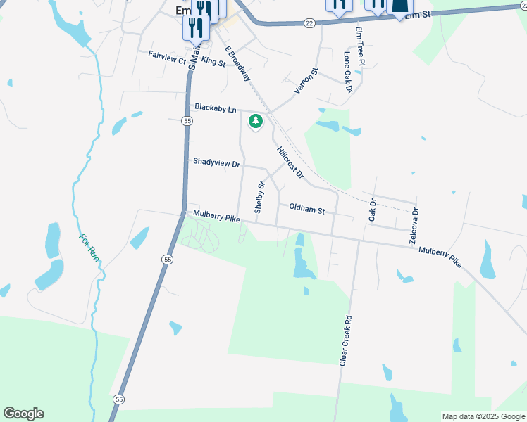 map of restaurants, bars, coffee shops, grocery stores, and more near 301-475 Shadyview Drive in Eminence