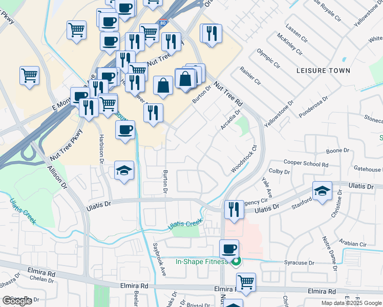 map of restaurants, bars, coffee shops, grocery stores, and more near 546 Arcadia Drive in Vacaville