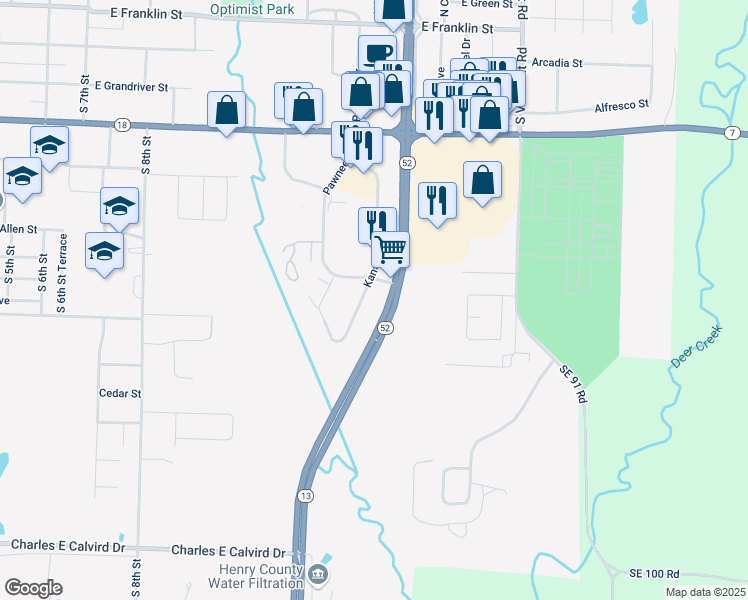map of restaurants, bars, coffee shops, grocery stores, and more near 900 Kansas Avenue in Clinton