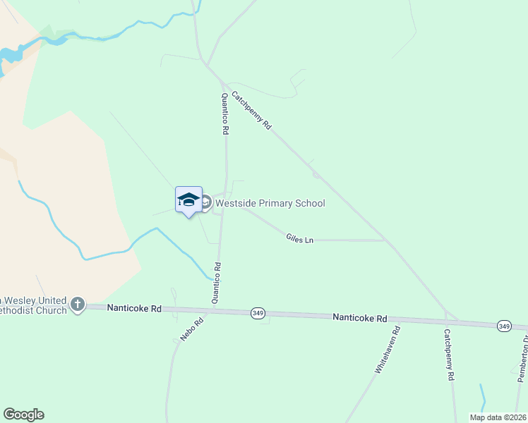 map of restaurants, bars, coffee shops, grocery stores, and more near 25346 Giles Lane in Quantico