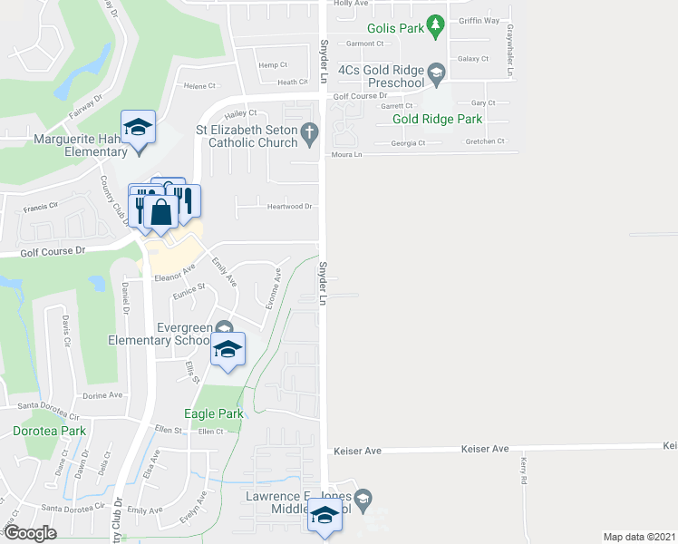 map of restaurants, bars, coffee shops, grocery stores, and more near 4742 Snyder Lane in Santa Rosa