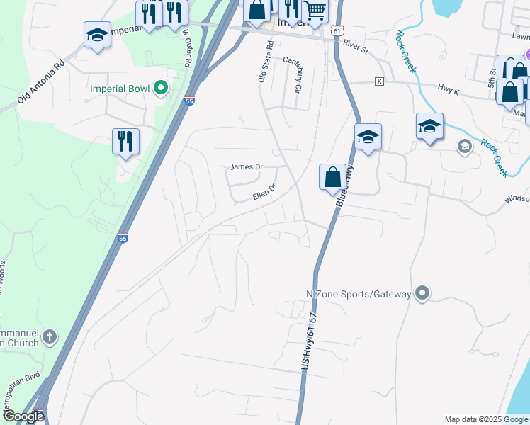 map of restaurants, bars, coffee shops, grocery stores, and more near 6200 Terrie Lane in Imperial