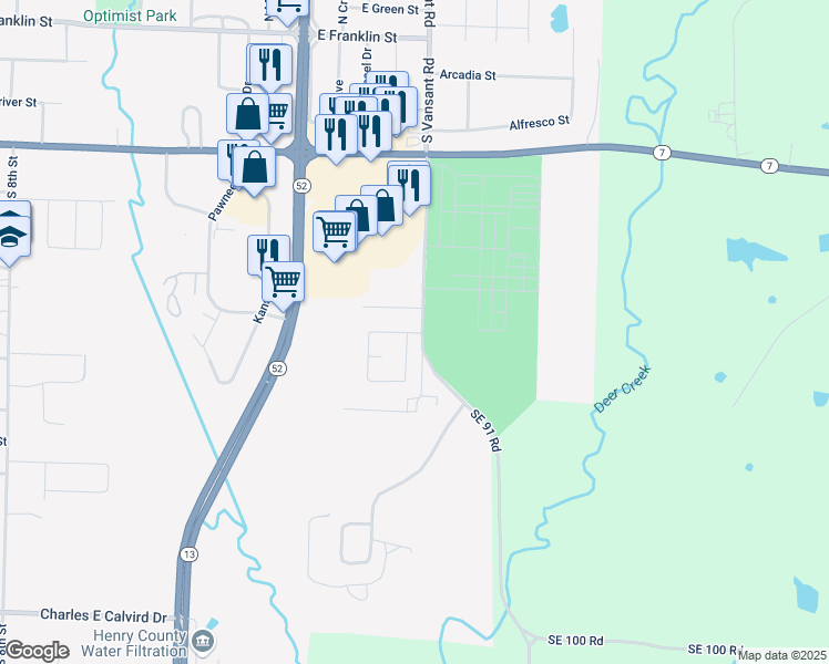 map of restaurants, bars, coffee shops, grocery stores, and more near South Vansant Road in Clinton