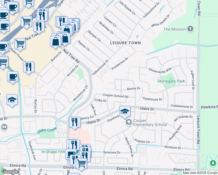 map of restaurants, bars, coffee shops, grocery stores, and more near 719 Jane Court in Vacaville