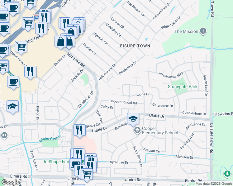 map of restaurants, bars, coffee shops, grocery stores, and more near 719 Jane Court in Vacaville