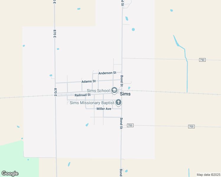 map of restaurants, bars, coffee shops, grocery stores, and more near 206 North Railroad Street in Sims