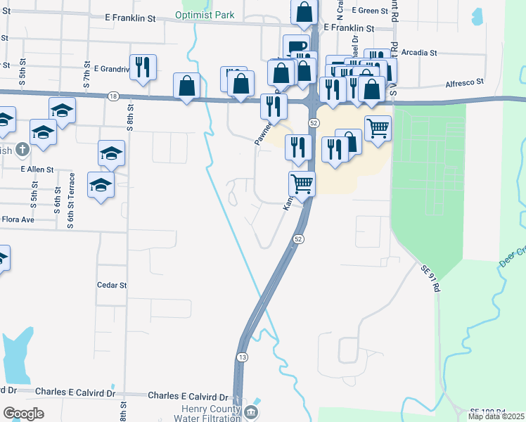 map of restaurants, bars, coffee shops, grocery stores, and more near 900 Kansas Avenue in Clinton