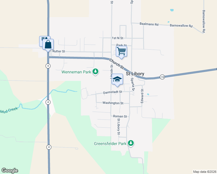 map of restaurants, bars, coffee shops, grocery stores, and more near 56 Lincoln Street in Saint Libory
