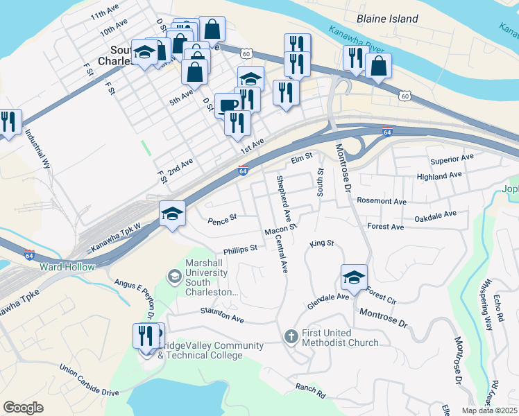 map of restaurants, bars, coffee shops, grocery stores, and more near 226 Henson Avenue in Charleston