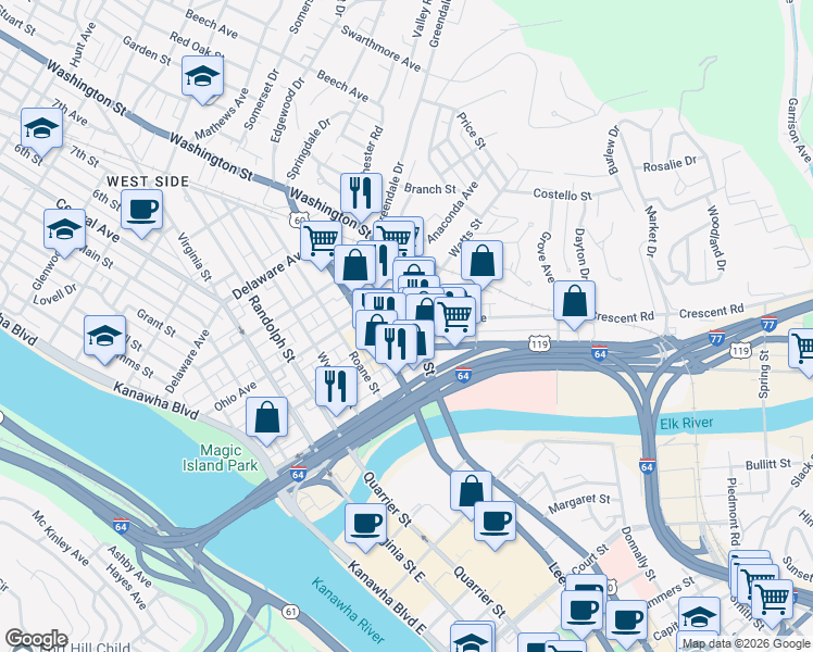 map of restaurants, bars, coffee shops, grocery stores, and more near 4 Jarrett Court in Charleston