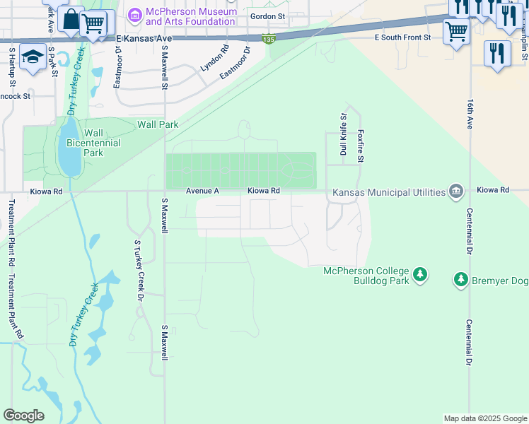 map of restaurants, bars, coffee shops, grocery stores, and more near 1411 Genesis Drive in McPherson