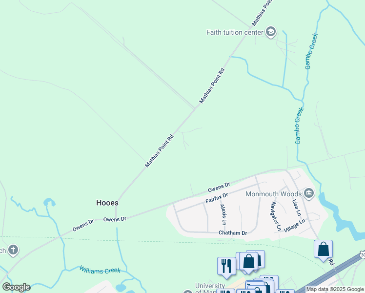 map of restaurants, bars, coffee shops, grocery stores, and more near 3425 Mathias Point Road in King George