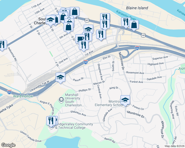 map of restaurants, bars, coffee shops, grocery stores, and more near 206 Henson Avenue in Charleston