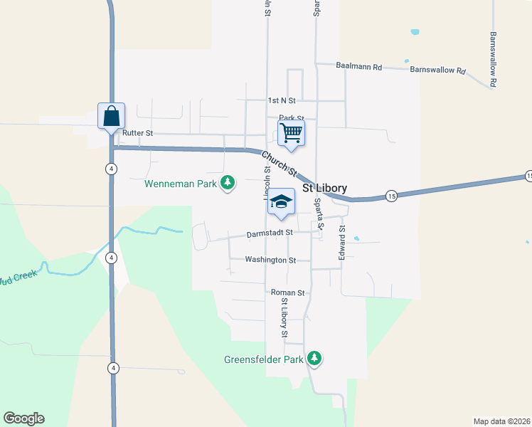 map of restaurants, bars, coffee shops, grocery stores, and more near 56 Lincoln Street in Saint Libory