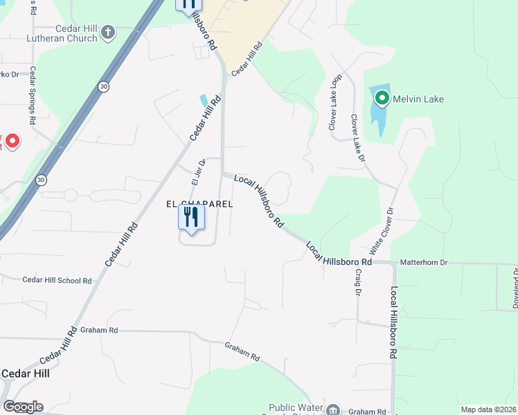 map of restaurants, bars, coffee shops, grocery stores, and more near 8050 Local Hillsboro Road in Cedar Hill