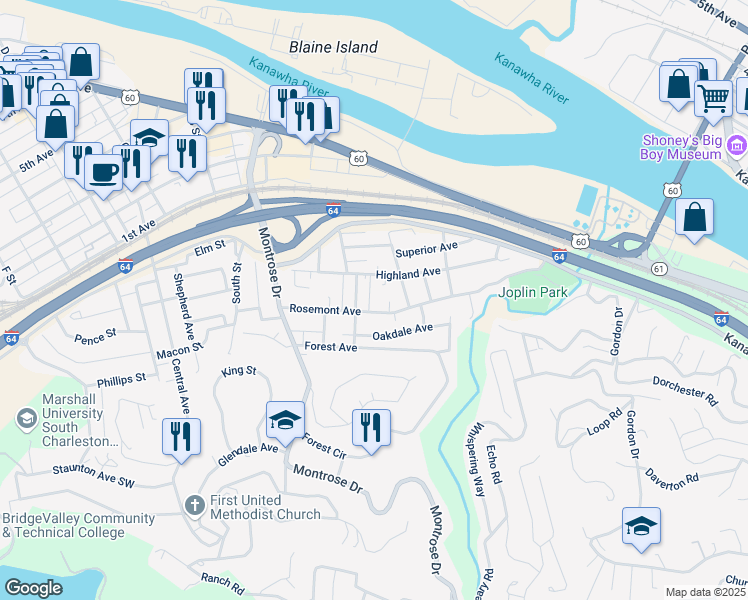 map of restaurants, bars, coffee shops, grocery stores, and more near 400 Tremont Street in Charleston