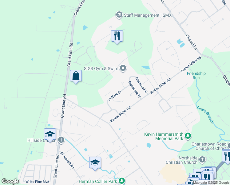 map of restaurants, bars, coffee shops, grocery stores, and more near 4233 Linnert Court in New Albany