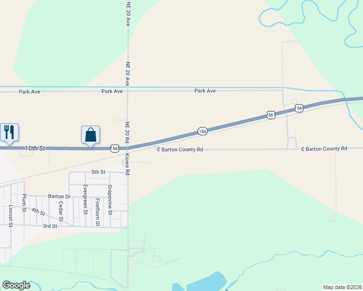 map of restaurants, bars, coffee shops, grocery stores, and more near 10th Street in Great Bend