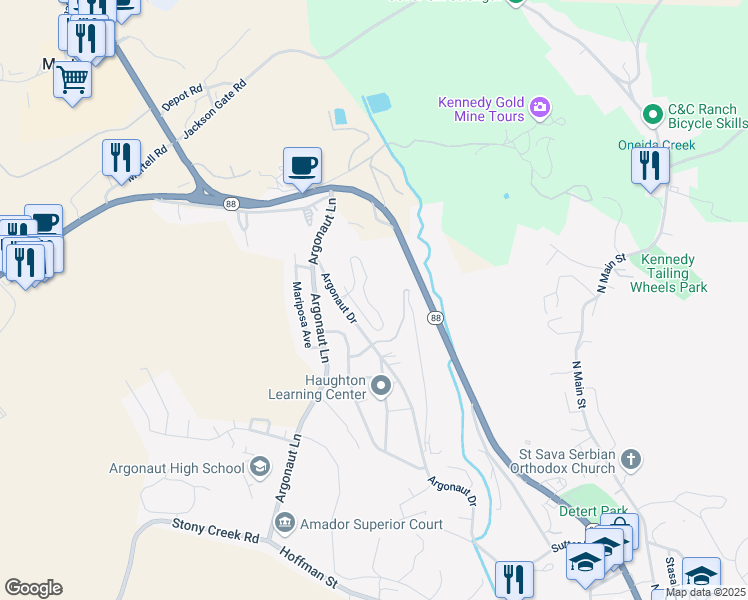 map of restaurants, bars, coffee shops, grocery stores, and more near 10554 Ridgecrest Drive in Jackson