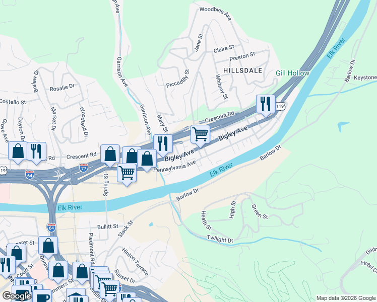 map of restaurants, bars, coffee shops, grocery stores, and more near 122 Odell Avenue in Charleston