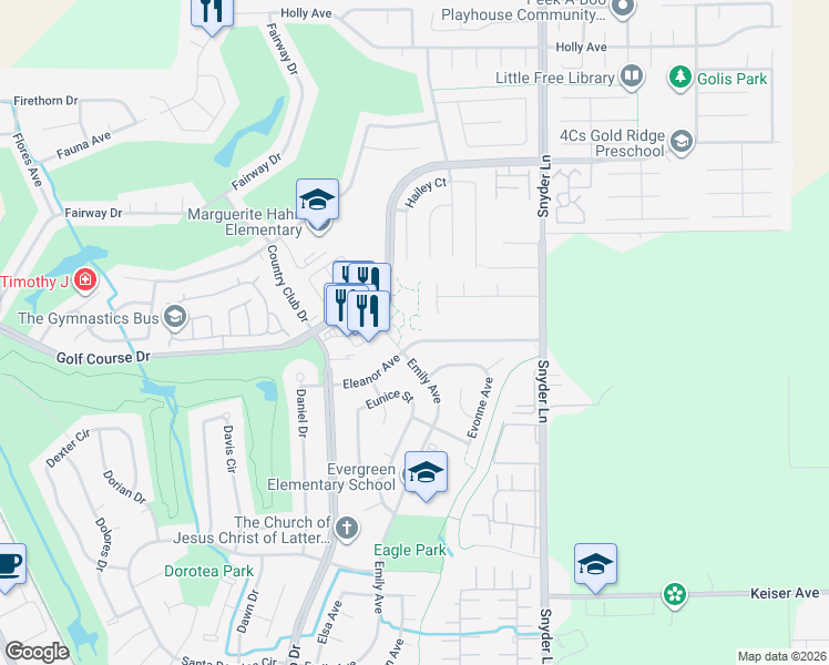 map of restaurants, bars, coffee shops, grocery stores, and more near 1058 Eleanor Avenue in Rohnert Park