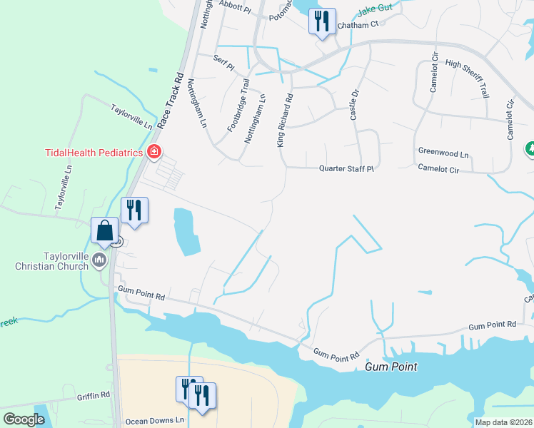 map of restaurants, bars, coffee shops, grocery stores, and more near 69 King Richard Road in Berlin