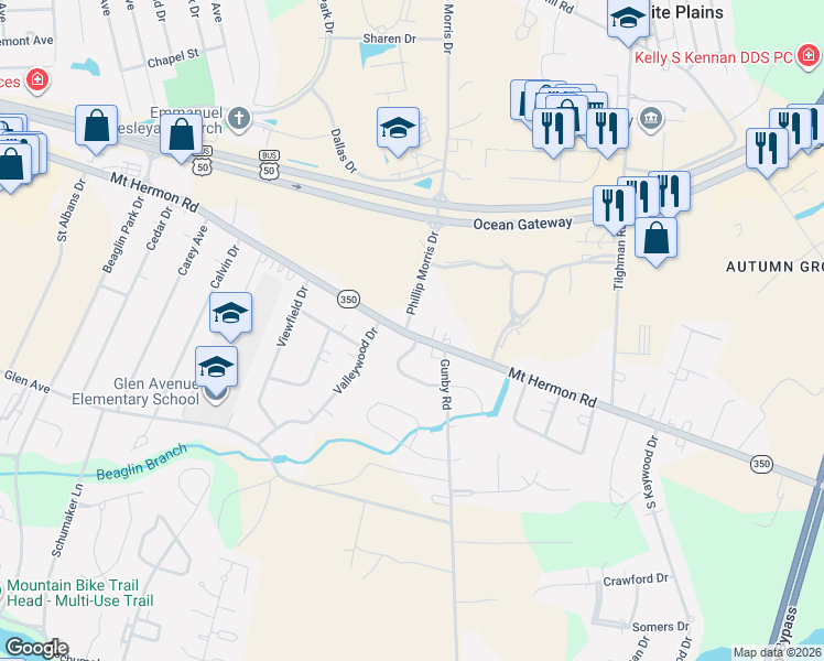 map of restaurants, bars, coffee shops, grocery stores, and more near 315 Phillip Morris Drive in Salisbury