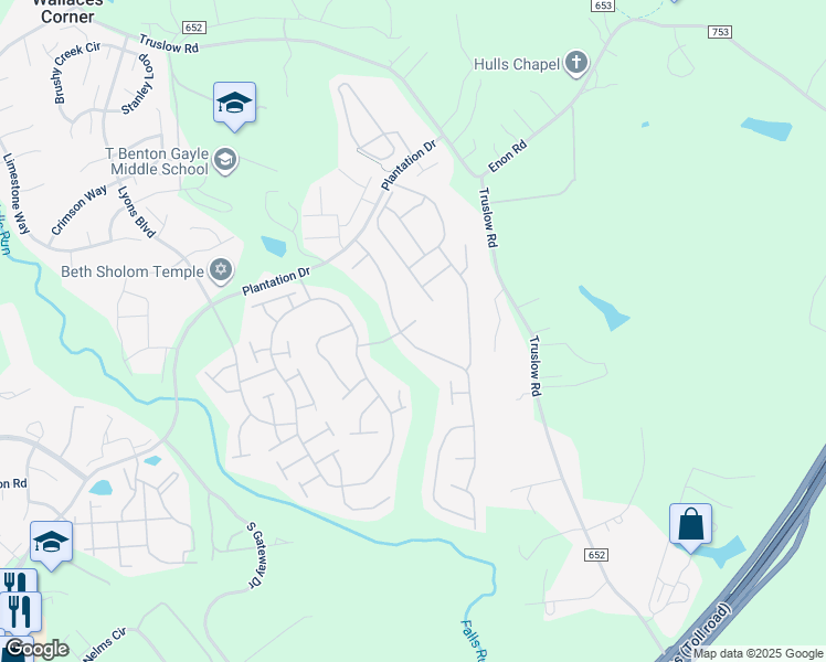 map of restaurants, bars, coffee shops, grocery stores, and more near 4 Waverly Court in Fredericksburg