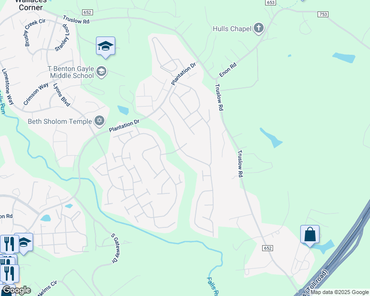 map of restaurants, bars, coffee shops, grocery stores, and more near 4 Waverly Court in Fredericksburg