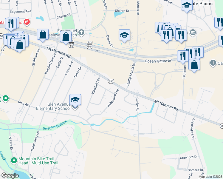 map of restaurants, bars, coffee shops, grocery stores, and more near 1514 Mount Hermon Road in Salisbury