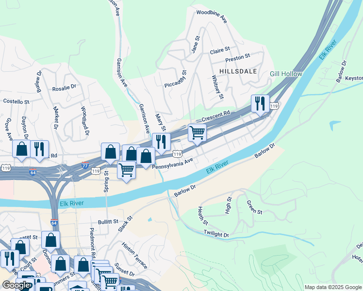 map of restaurants, bars, coffee shops, grocery stores, and more near 122 Odell Avenue in Charleston