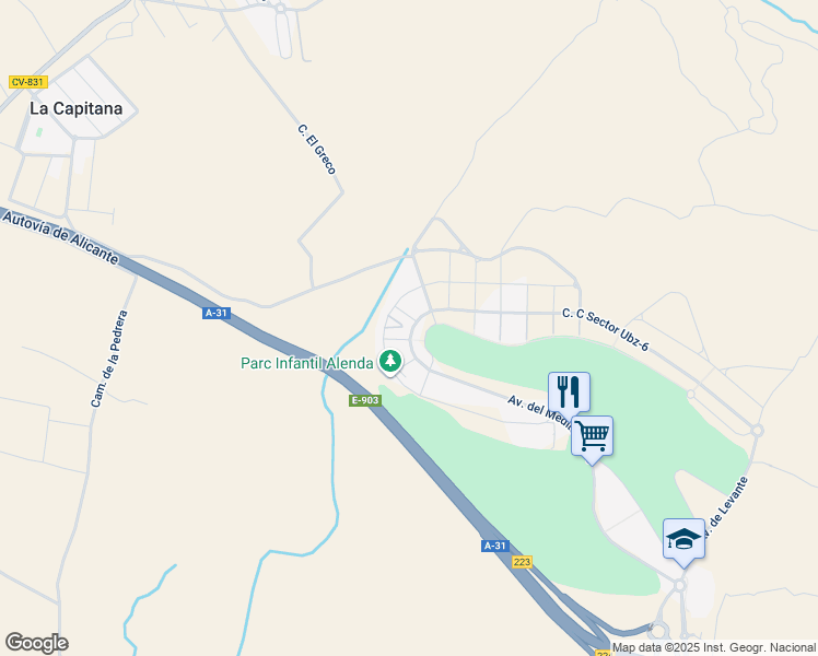 map of restaurants, bars, coffee shops, grocery stores, and more near 69 Avenida del Mediterráneo in Monforte del Cid