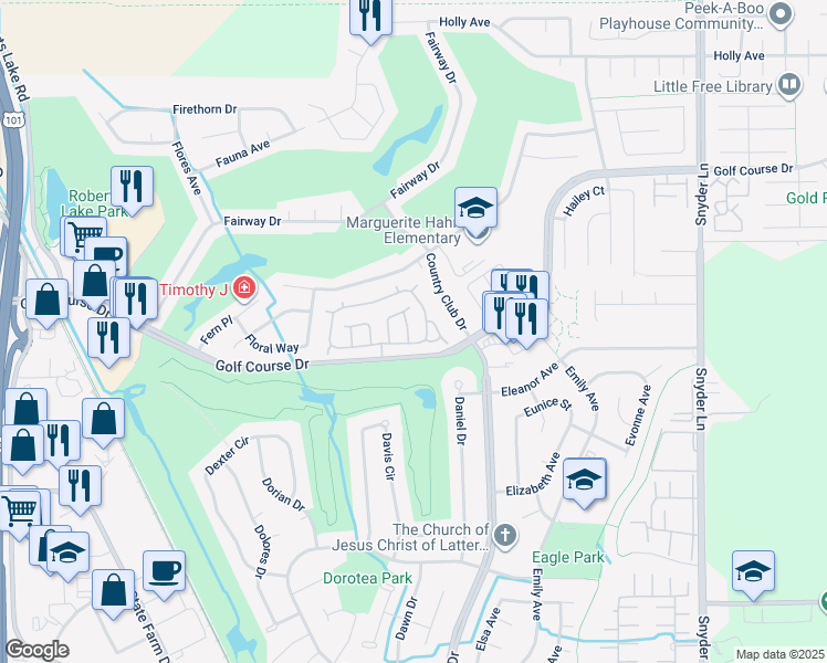 map of restaurants, bars, coffee shops, grocery stores, and more near 42 Freedom Place in Rohnert Park