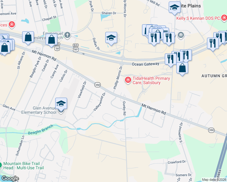 map of restaurants, bars, coffee shops, grocery stores, and more near 315 Phillip Morris Drive in Salisbury