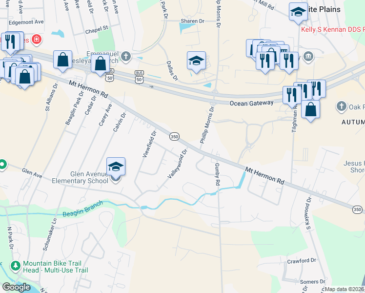 map of restaurants, bars, coffee shops, grocery stores, and more near 1514 Mount Hermon Road in Salisbury