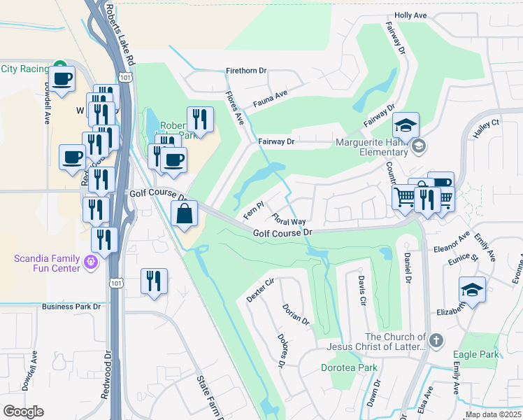 map of restaurants, bars, coffee shops, grocery stores, and more near 4983 Fern Place in Rohnert Park
