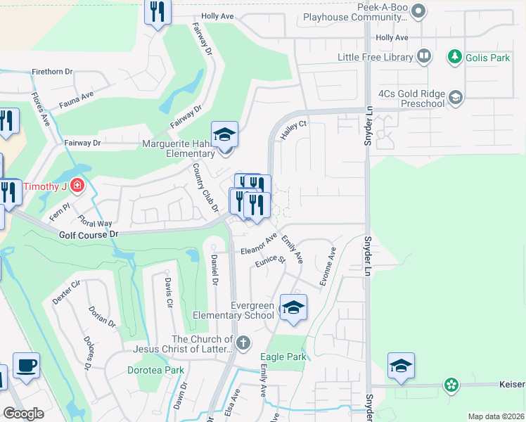 map of restaurants, bars, coffee shops, grocery stores, and more near 959 Golf Course Drive in Rohnert Park