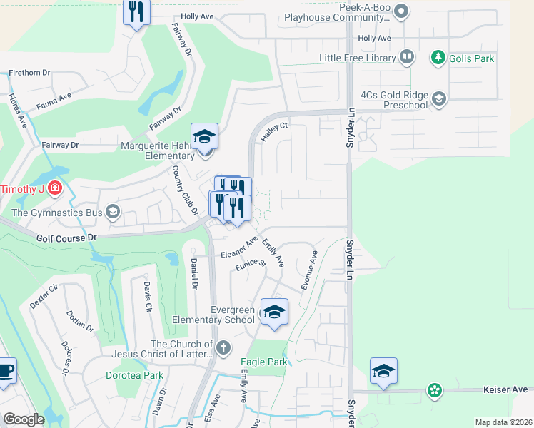 map of restaurants, bars, coffee shops, grocery stores, and more near 1058 Eleanor Avenue in Rohnert Park