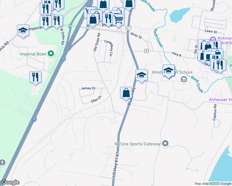 map of restaurants, bars, coffee shops, grocery stores, and more near 6208 Old State Road in Imperial