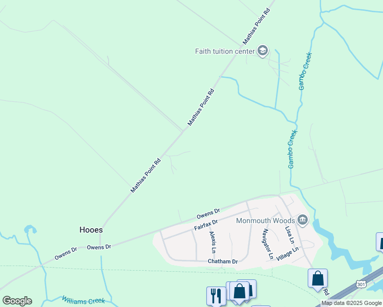 map of restaurants, bars, coffee shops, grocery stores, and more near 3423 Mathias Point Road in King George