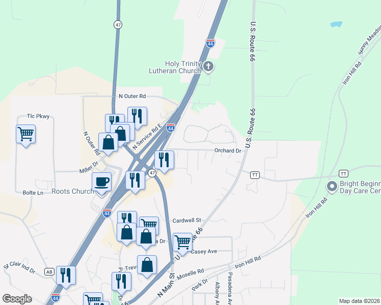 map of restaurants, bars, coffee shops, grocery stores, and more near 1790 Franklin Drive in Saint Clair