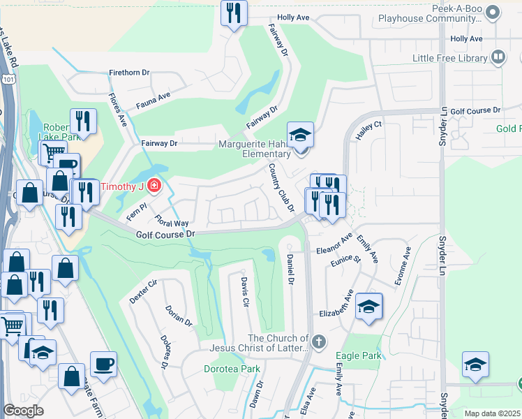 map of restaurants, bars, coffee shops, grocery stores, and more near 38 Freedom Place in Rohnert Park