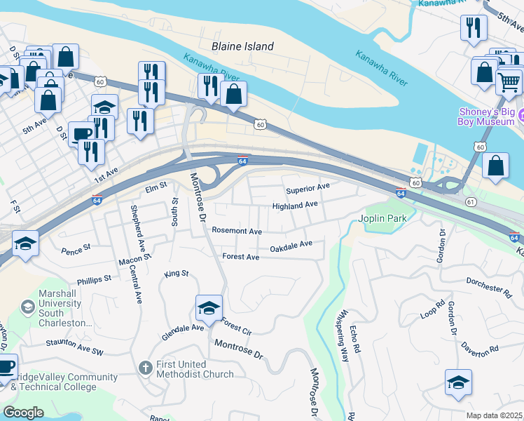 map of restaurants, bars, coffee shops, grocery stores, and more near 400 Tremont Street in Charleston