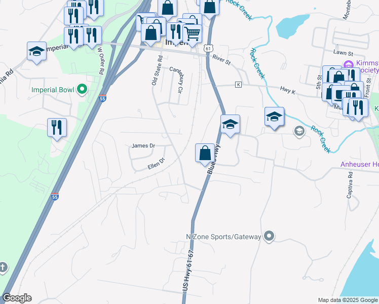 map of restaurants, bars, coffee shops, grocery stores, and more near 6208 Old State Road in Imperial