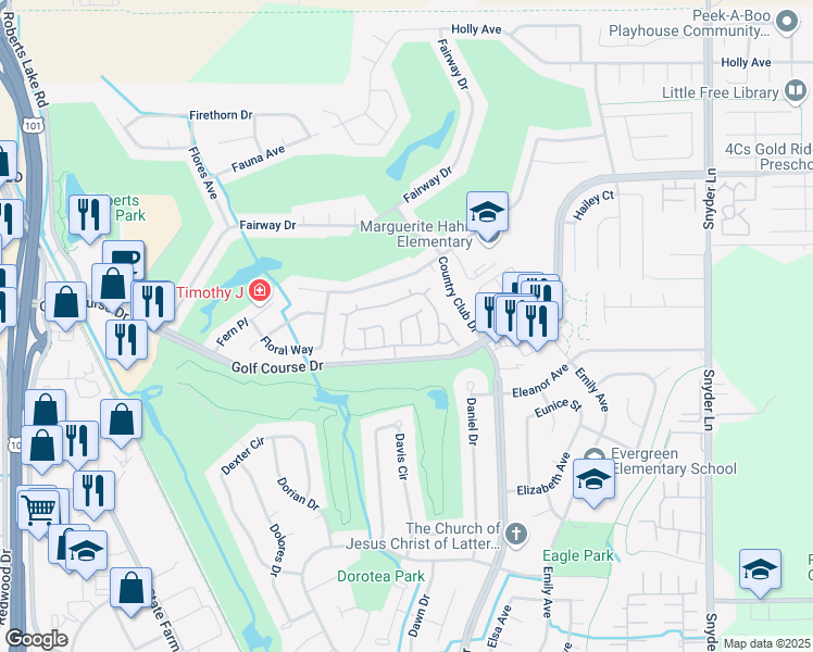 map of restaurants, bars, coffee shops, grocery stores, and more near 13 Freedom Place in Rohnert Park