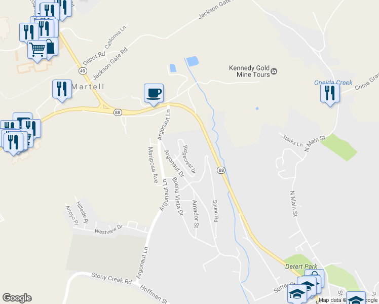 map of restaurants, bars, coffee shops, grocery stores, and more near 10554 Ridgecrest Drive in Jackson