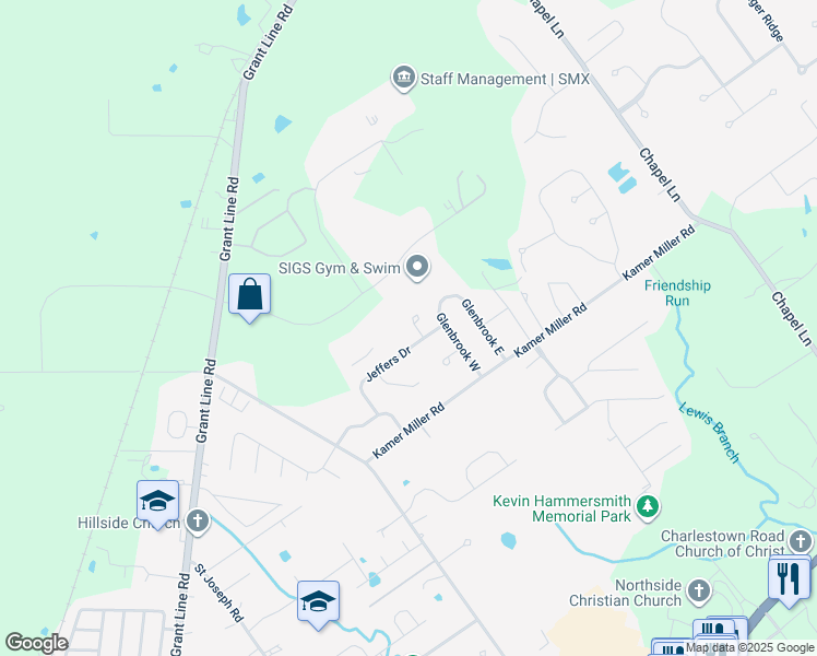 map of restaurants, bars, coffee shops, grocery stores, and more near 4233 Linnert Court in New Albany