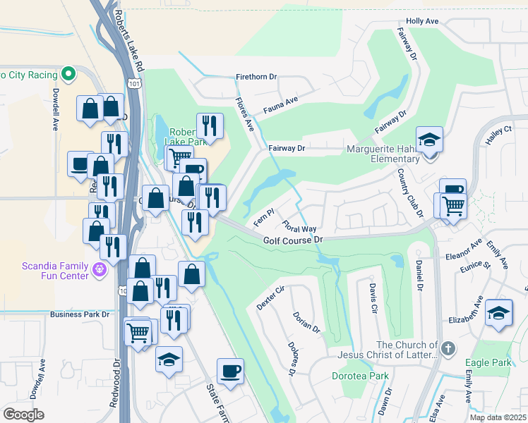 map of restaurants, bars, coffee shops, grocery stores, and more near 4983 Fern Place in Rohnert Park