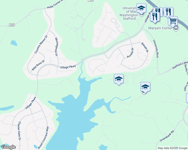 map of restaurants, bars, coffee shops, grocery stores, and more near 5 Basalt Drive in Fredericksburg